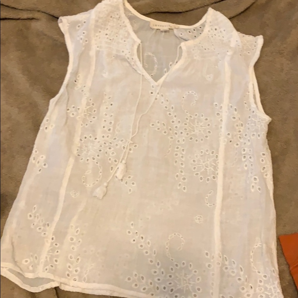 White sheer top with pretty floral details